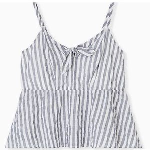 NAVY STRIPE TIE FRONT MIDI PEPLUM CAMI